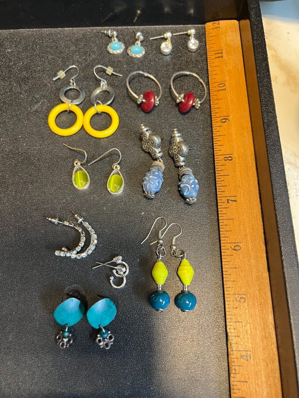Lot of 10 Pairs Colorful Silvertone Dangle Earrings